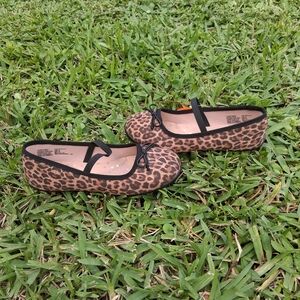 Leopard Print Ballet Flats with Black Trim And Bow